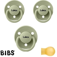 Bibs de Lux sutter med navn (Sage) Runde Latex str.2, 3 pack